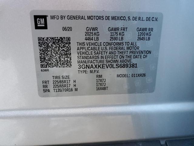 3GNAXKEV0LS689381 - 2020 CHEVROLET EQUINOX LT SILVER photo 13