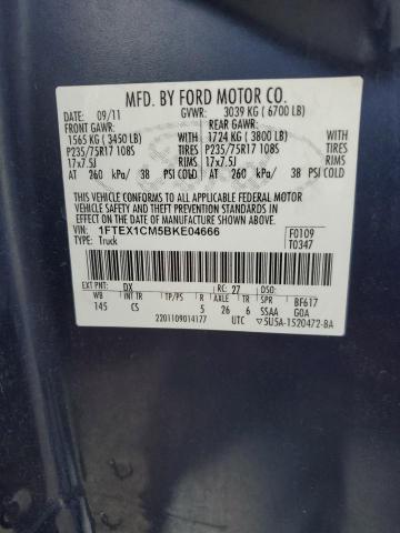 1FTEX1CM5BKE04666 - 2011 FORD F150 SUPER CAB BLUE photo 12