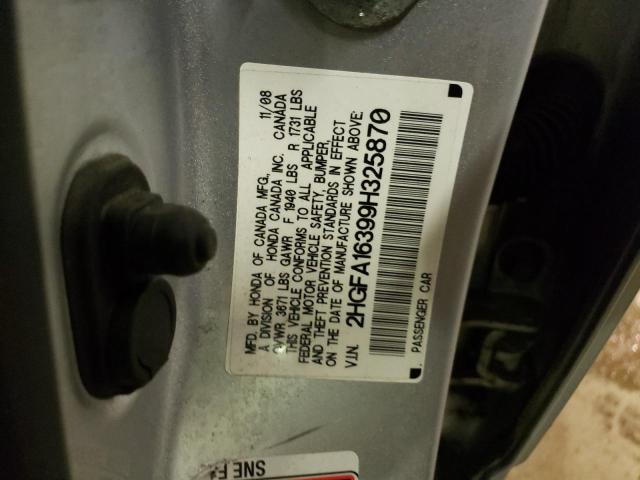 2HGFA16399H325870 - 2009 HONDA CIVIC VP SILVER photo 12