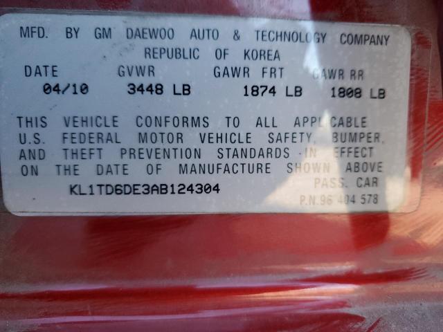 KL1TD6DE3AB124304 - 2010 CHEVROLET AVEO LS RED photo 12