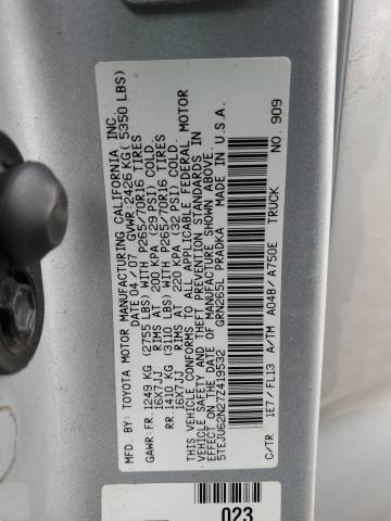 5TEJU62N27Z419532 - 2007 TOYOTA TACOMA DOUBLE CAB PRERUNNER GRAY photo 12