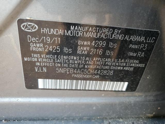 5NPEB4AC5CH442828 - 2012 HYUNDAI SONATA GLS GRAY photo 12