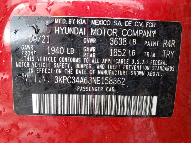 3KPC34A63NE158362 - 2022 HYUNDAI ACCENT LIMITED RED photo 12