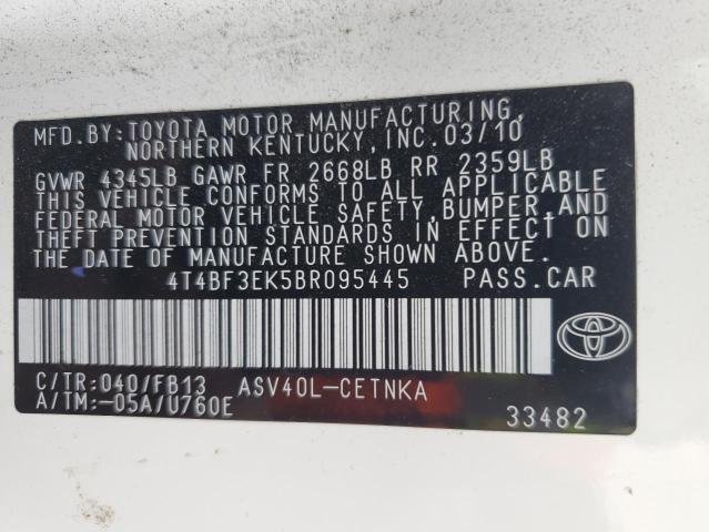 4T4BF3EK5BR095445 - 2011 TOYOTA CAMRY BASE WHITE photo 13