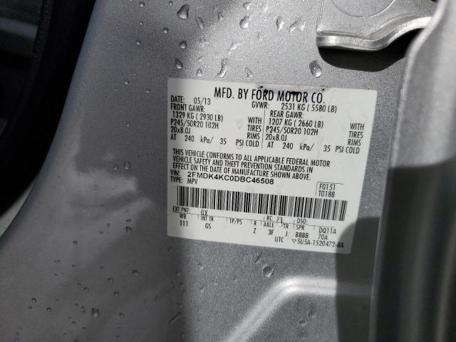 2FMDK4KC0DBC46508 - 2013 FORD EDGE LIMITED SILVER photo 13