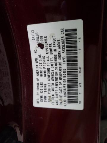 1HGCR2F81DA180490 - 2013 HONDA ACCORD EXL BURGUNDY photo 12