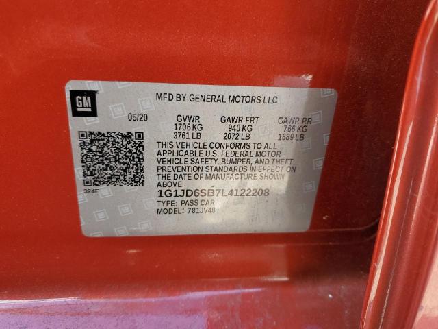 1G1JD6SB7L4122208 - 2020 CHEVROLET SONIC LT ORANGE photo 12