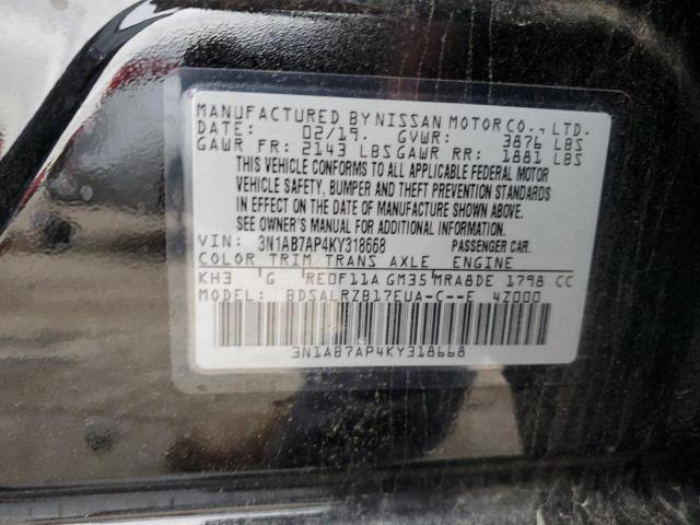 3N1AB7AP4KY318668 - 2019 NISSAN SENTRA S BLACK photo 13