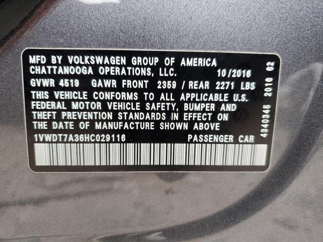 1VWDT7A36HC029116 - 2017 VOLKSWAGEN PASSAT R-LINE Boz foto 12