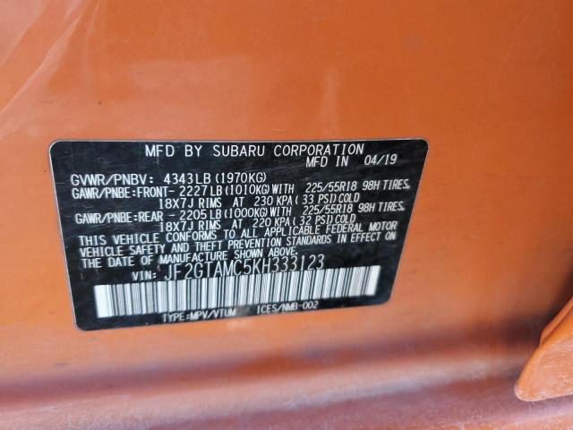 JF2GTAMC5KH333123 - 2019 SUBARU CROSSTREK LIMITED ORANGE photo 12