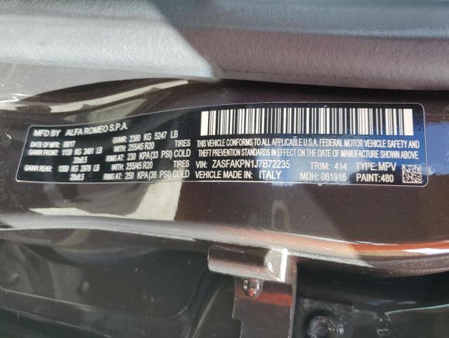 ZASFAKPN1J7B72235 - 2018 ALFA ROMEO STELVIO SPORT ყავისფერი ფოტო 13