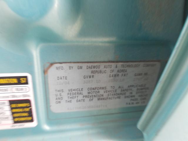 KL1TD62635B342714 - 2005 CHEVROLET AVEO BASE  photo 10