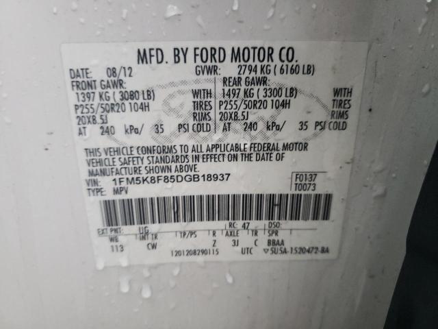 1FM5K8F85DGB18937 - 2013 FORD EXPLORER LIMITED WHITE photo 14