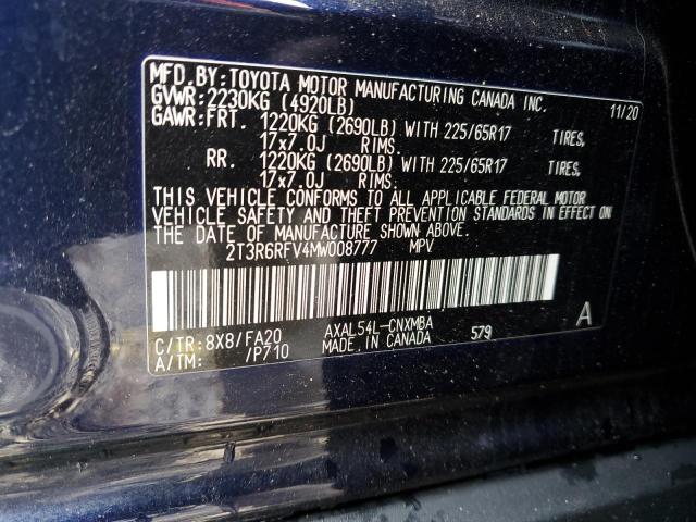 2T3R6RFV4MW008777 - 2021 TOYOTA RAV4 XLE BLUE photo 14