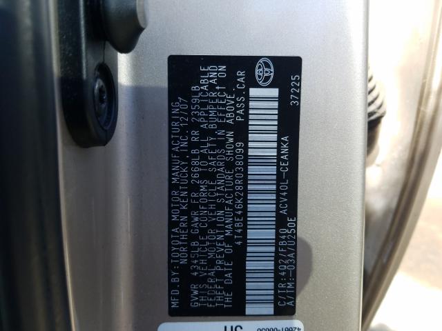 4T4BE46K28R038099 - 2008 TOYOTA CAMRY CE  photo 10