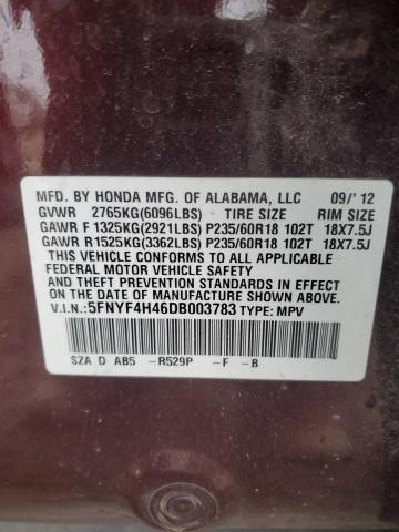 5FNYF4H46DB003783 - 2013 HONDA PILOT EX MAROON photo 13