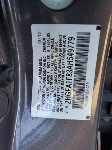 2HGFA1F83AH549779 - 2010 HONDA CIVIC EX BROWN photo 12