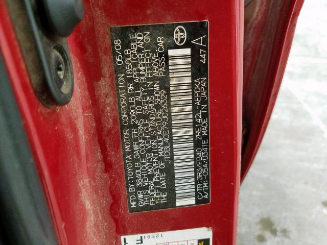 JTDBL40E79J026329 - 2009 TOYOTA COROLLA BASE  照片 10