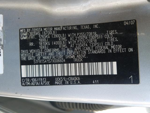 5TFRT54157X006604 - 2007 TOYOTA TUNDRA DOUBLE CAB SR5  photo 10