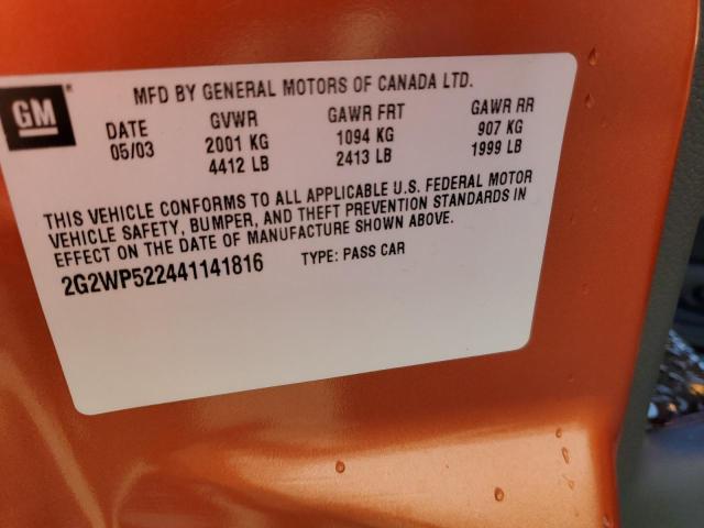 2G2WP522441141816 - 2004 PONTIAC GRAND PRIX GT ORANGE photo 12