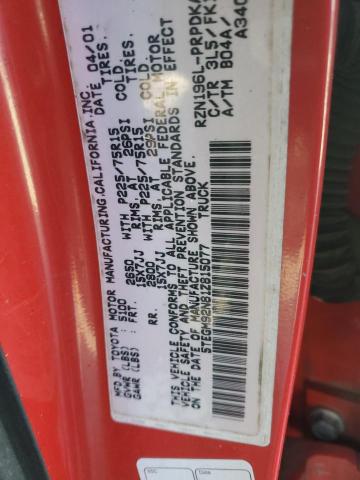 5TEGM92N81Z815077 - 2001 TOYOTA TACOMA DOUBLE CAB PRERUNNER RED photo 12