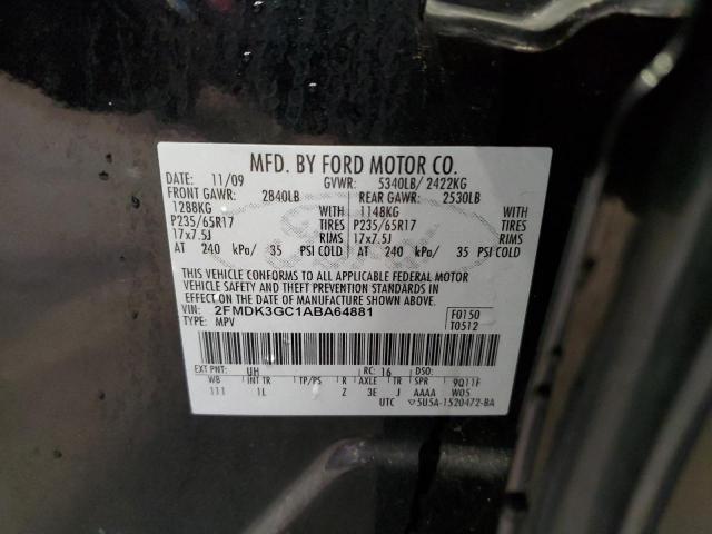 2FMDK3GC1ABA64881 - 2010 FORD EDGE SE BLACK photo 12