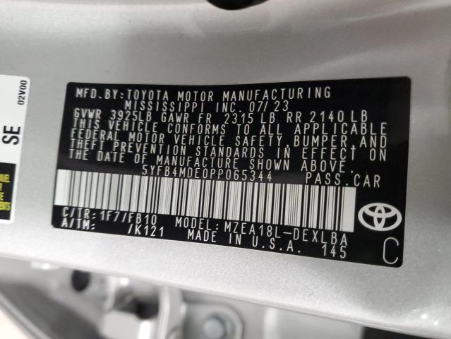 5YFB4MDE0PP065344 - 2023 TOYOTA COROLLA LE SILVER photo 12