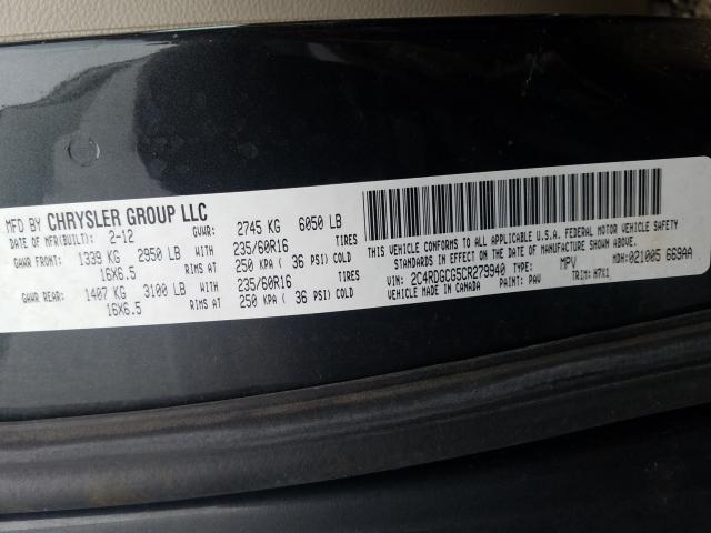 2C4RDGCG5CR279940 - 2012 DODGE GRAND CARAVAN SXT  photo 10