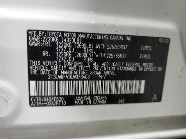 2T3LWRFV9LW078408 - 2020 TOYOTA RAV4 LE WHITE photo 12