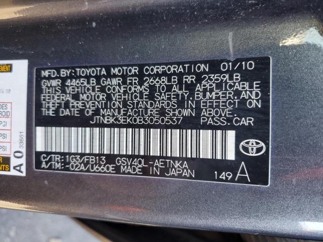 JTNBK3EK0B3050537 - 2011 TOYOTA CAMRY SE GRAY photo 12