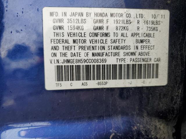 JHMGE8H59CC008369 - 2012 HONDA FIT SPORT BLUE photo 13