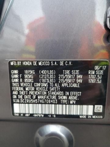 3CZRU5H57HG708403 - 2017 HONDA HR-V EX CHARCOAL photo 12