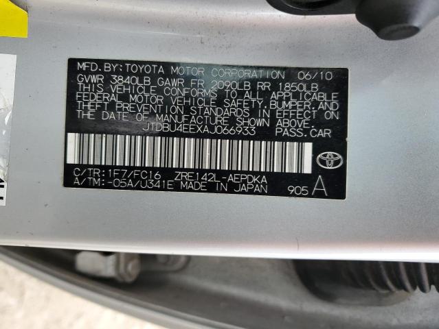 JTDBU4EEXAJ066933 - 2010 TOYOTA COROLLA BASE SILVER photo 12