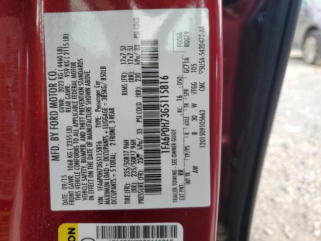 1FA6P0H73G5115816 - 2016 FORD FUSION SE RED photo 12