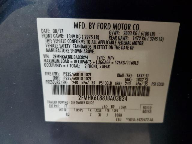 2FMHK6C88JBA03824 - 2018 FORD FLEX SEL BLUE photo 13