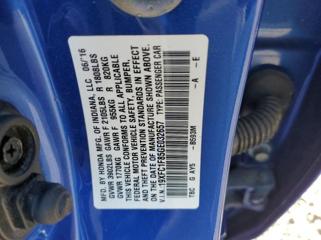 19XFC1F85GE032657 - 2016 HONDA CIVIC EX BLUE photo 12