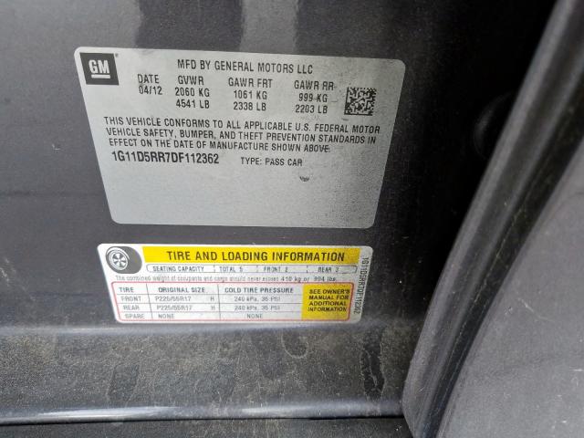 1G11D5RR7DF112362 - 2013 CHEVROLET MALIBU 1LT  照片 10