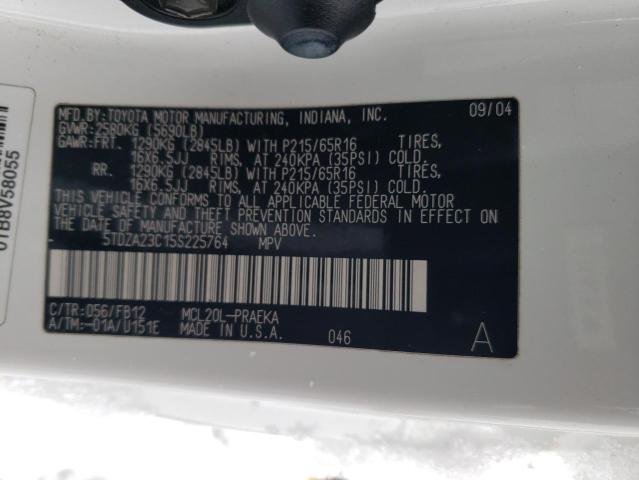 5TDZA23C15S225764 - 2005 TOYOTA SIENNA CE WHITE photo 13