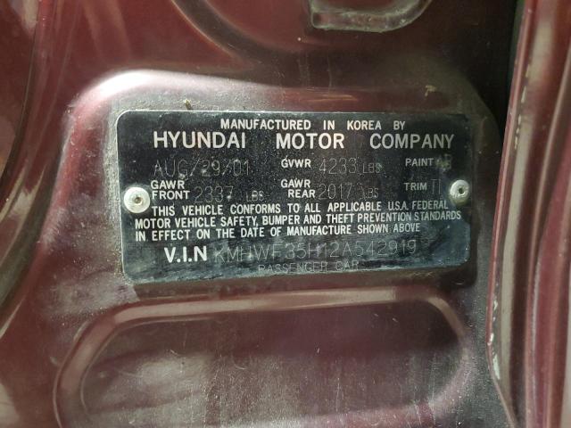 KMHWF35H12A542919 - 2002 HYUNDAI SONATA GLS TWO TONE photo 12