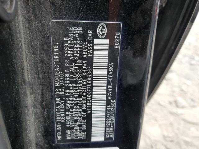 4T1BE46K77U686367 - 2007 TOYOTA CAMRY CE BLACK photo 12