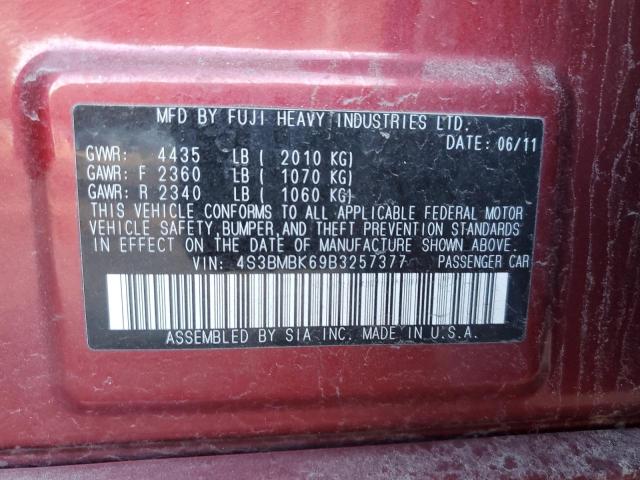 4S3BMBK69B3257377 - 2011 SUBARU LEGACY 2.5I LIMITED RED photo 12