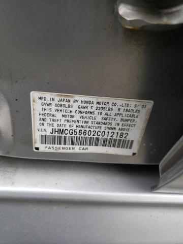 JHMCG56602C012182 - 2002 HONDA ACCORD EX SILVER photo 12