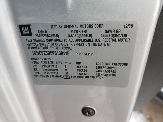 1GNEV23D09S138115 - 2009 CHEVROLET TRAVERSE LT SILVER photo 13