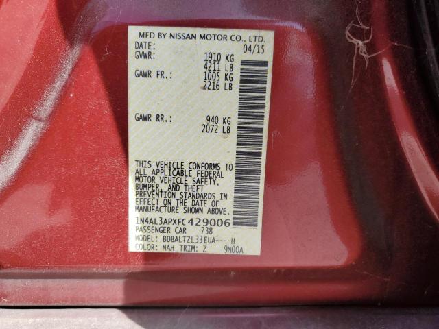 1N4AL3APXFC429006 - 2015 NISSAN ALTIMA 2.5 RED photo 12