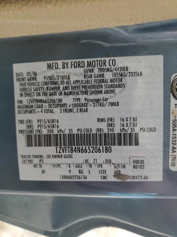 1ZVFT84N665206180 - 2006 FORD MUSTANG BLUE photo 12