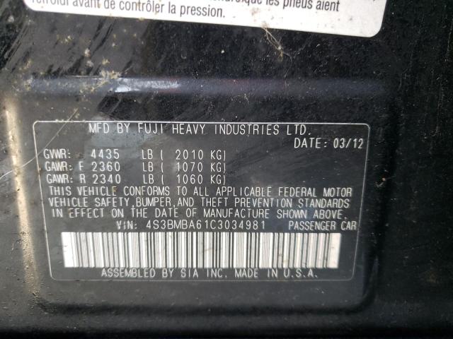 4S3BMBA61C3034981 - 2012 SUBARU LEGACY 2.5I BLACK photo 12