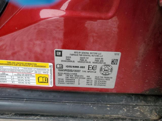 1GKKVPED2DJ135337 - 2013 GMC ACADIA SLE RED photo 12