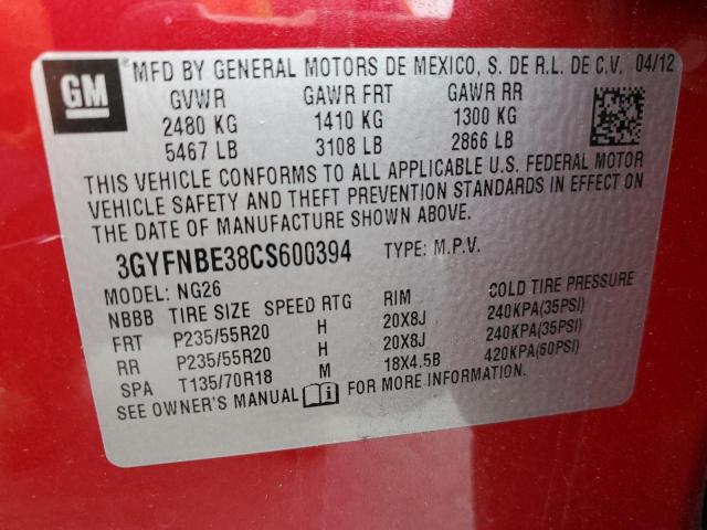 3GYFNBE38CS600394 - 2012 CADILLAC SRX PERFORMANCE COLLECTION RED photo 14