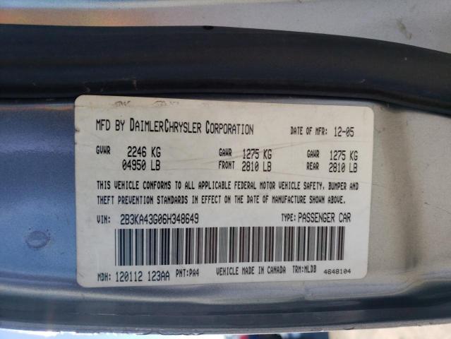 2B3KA43G06H348649 - 2006 DODGE CHARGER SE GRAY photo 12