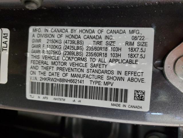 2HKRW2H88NH662141 - 2022 HONDA CR-V EXL CHARCOAL photo 13